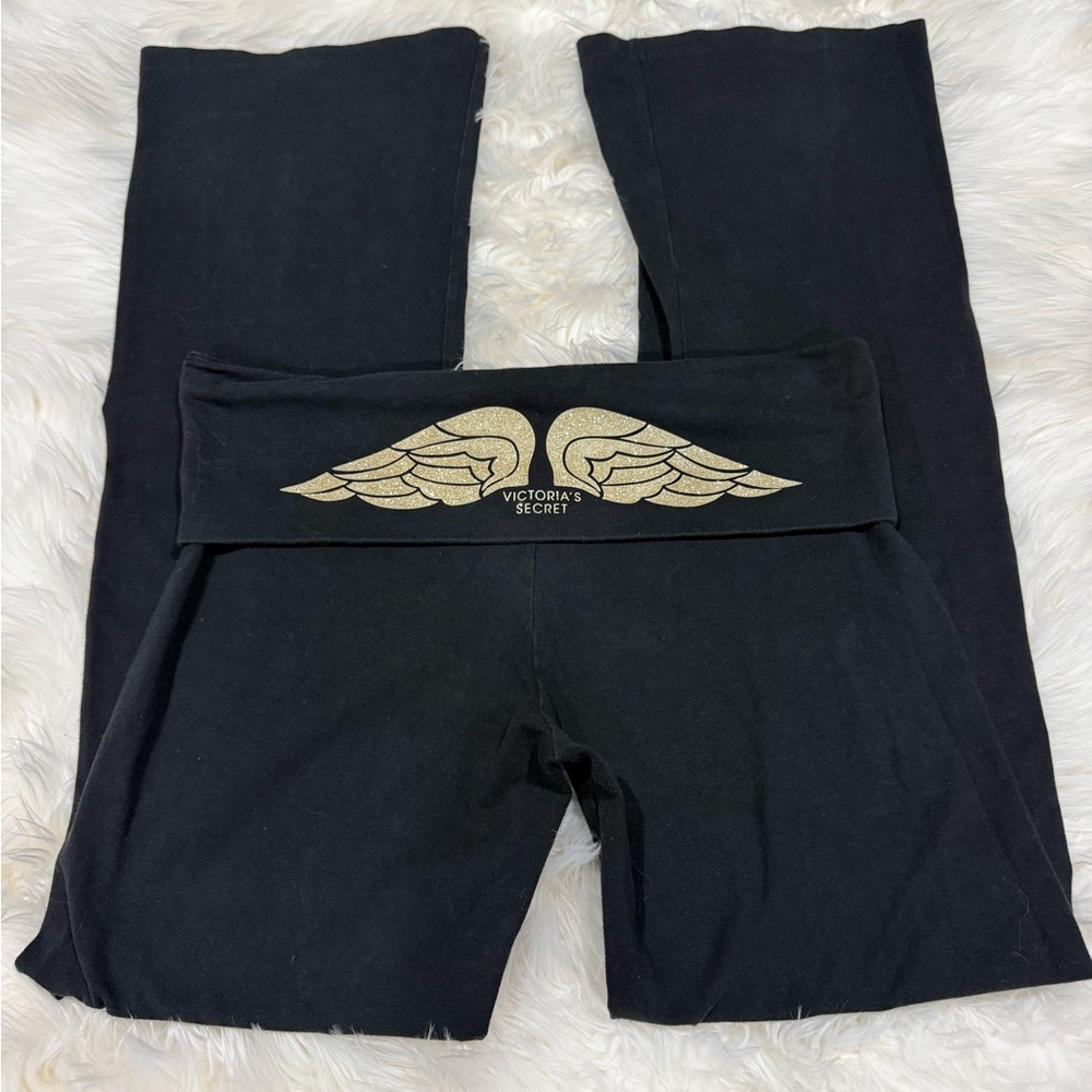 Victoria's Secret  angel wings  bling black fold-over flare leg  yoga pants